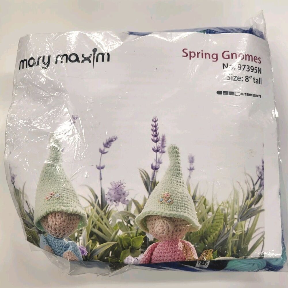 Mary Maxim Acrylic Prism & Regular Yarn Denim Blues White Spring w/Gnome Pattern